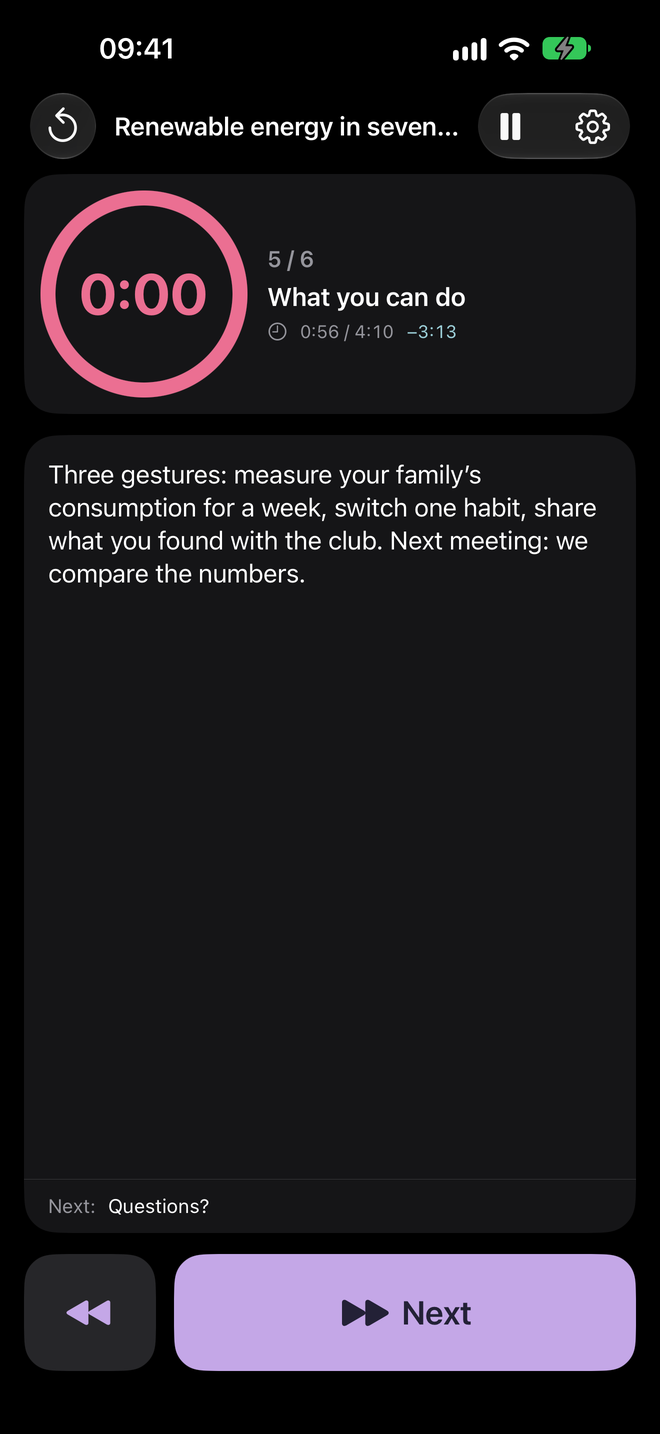 iPhone: the ring and the number turn red when the slide's time is up