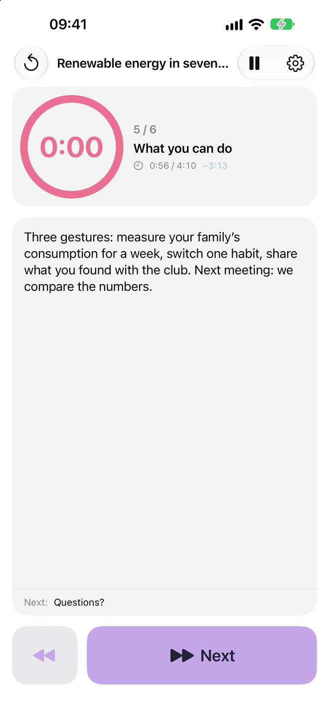 iPhone: the ring and the number turn red when the slide's time is up