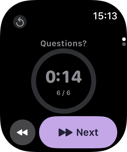 Apple Watch: grey number counting up the time spent on an untimed slide